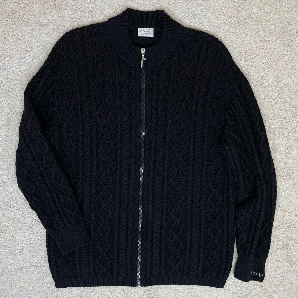 Vintage Como Sport Merino Wool Cable Knit Full Zip Sweater Mirada Made in Italy - Picture 16 of 16